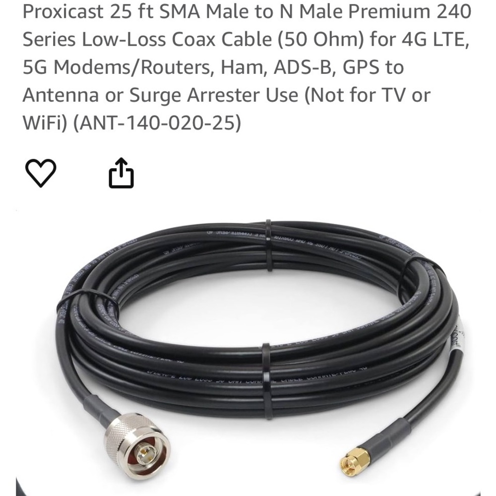 Cable to connect 4g/5G antenna with modem